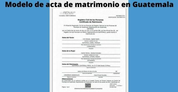 Modelo de acta de matrimonio en Guatemala