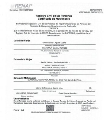Ejemplo de acta de matrimonio - Guatemala