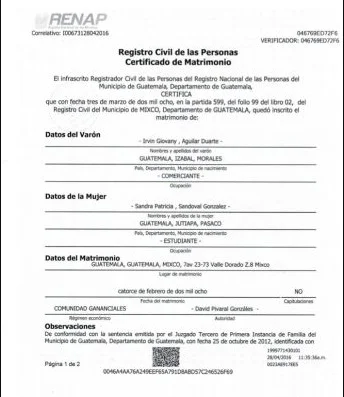 Ejemplo de acta de matrimonio - Guatemala